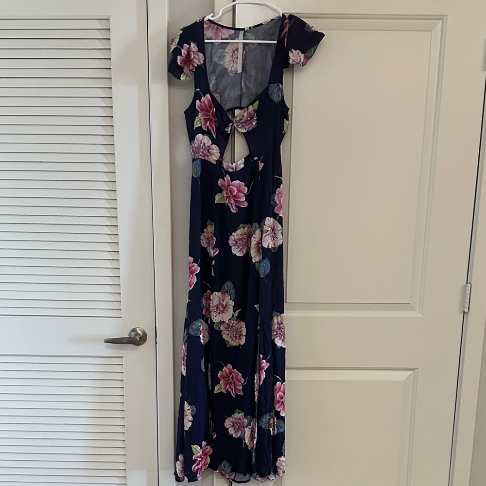 Reformed Floral Maxi Dress in Navy and Pink